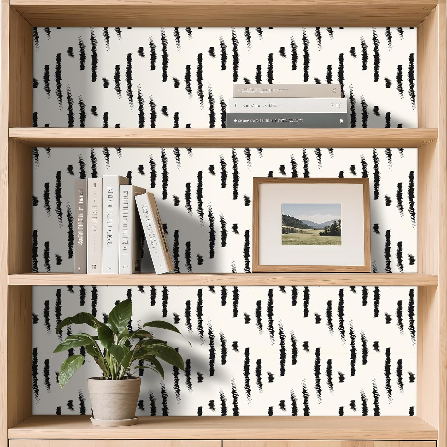 Stickyart 17.5"x276" Abstract Brushstroke Wallpaper Peel and Stick Removable Modern Minimalist Black White Wallpaper for Wall Abstract Stripe Contact Paper Brush Stroke Wall Paper for Drawer Bedroom