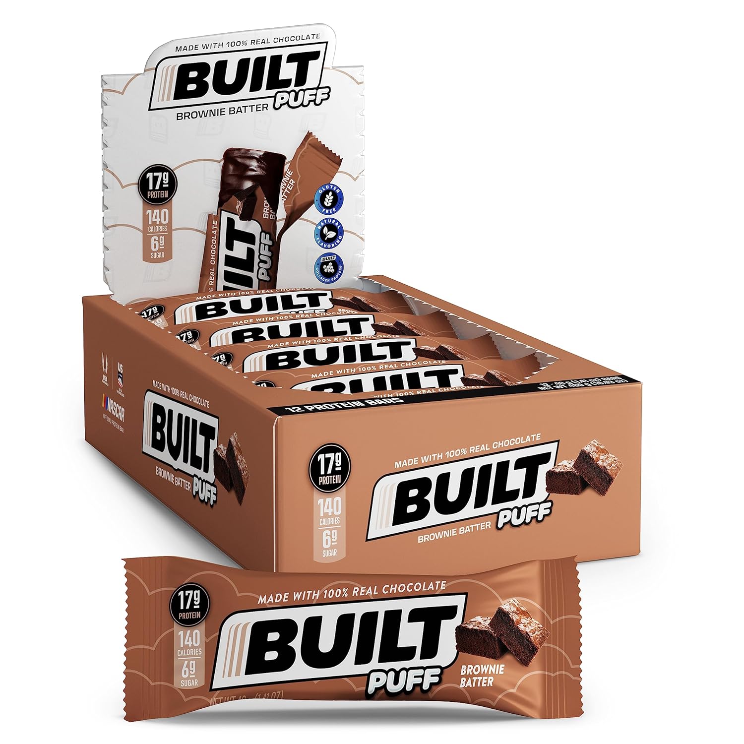 Built Bar 12 Pack High Protein Energy Bars Gluten Free Chocolate Covered Low