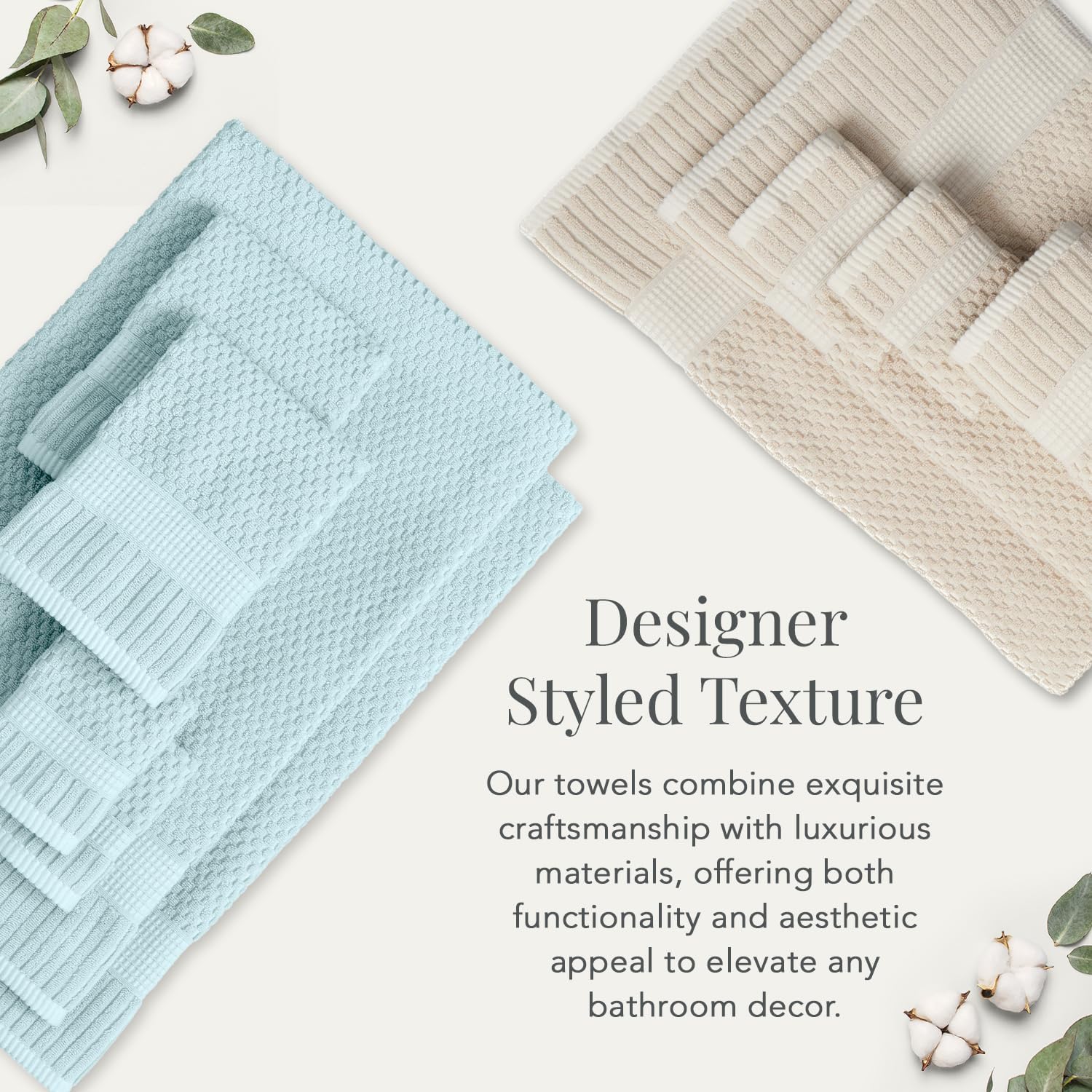 NY Loft 100% Cotton Bath Towel 4 Pack | Super Soft & Absorbent Quick-Dry Bath Towels 30" x 52" | Textured and Durable Cotton | Premium Thick Towels | Trinity Collection (4 Pack Bath Towel, Sand) - Image 5