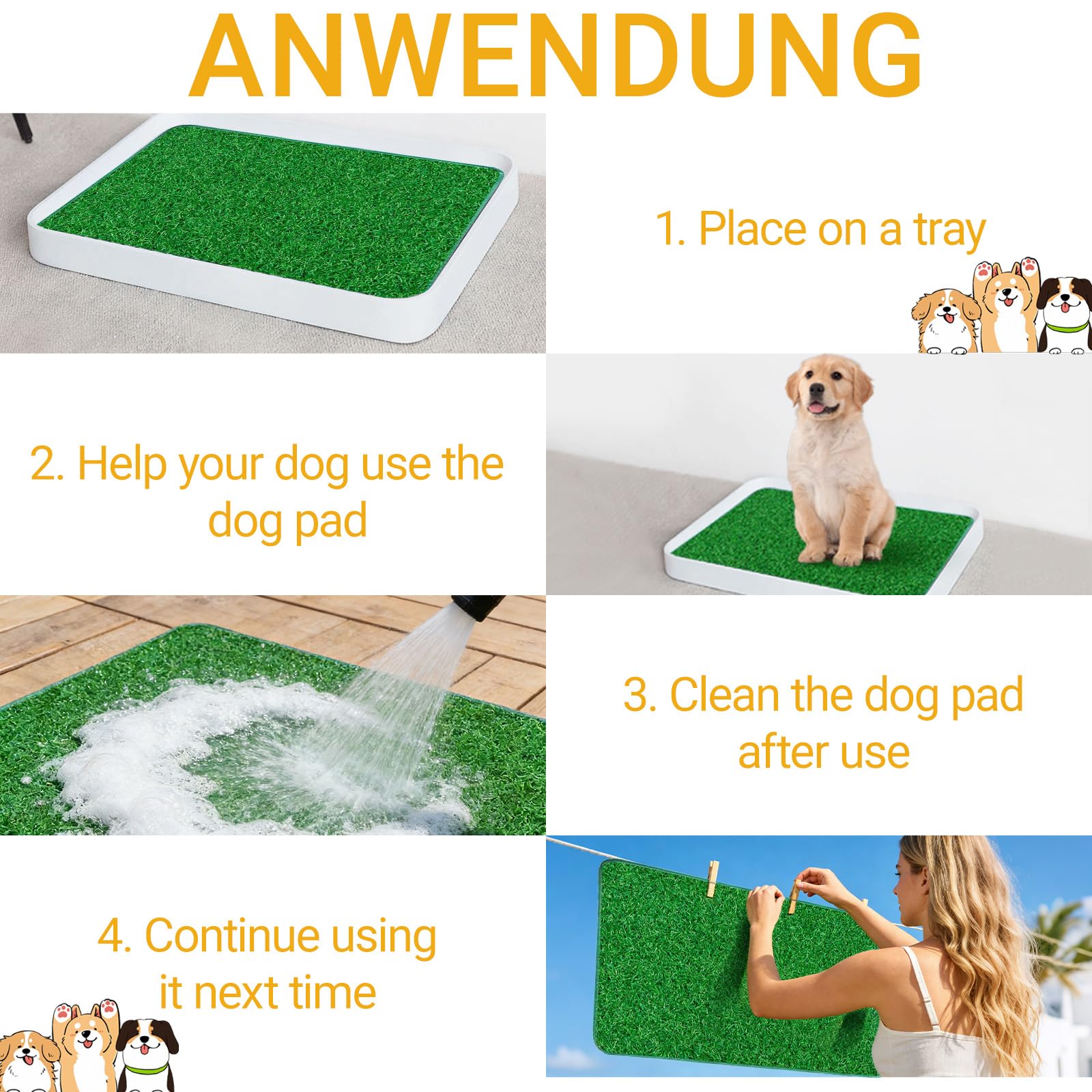 2 pezzi di toilette per cani con prato sintetico, toilette per cuccioli con prato sintetico per addestramento, sostituibile con prato sintetico per esterni, tappetino per addestramento per cuccioli