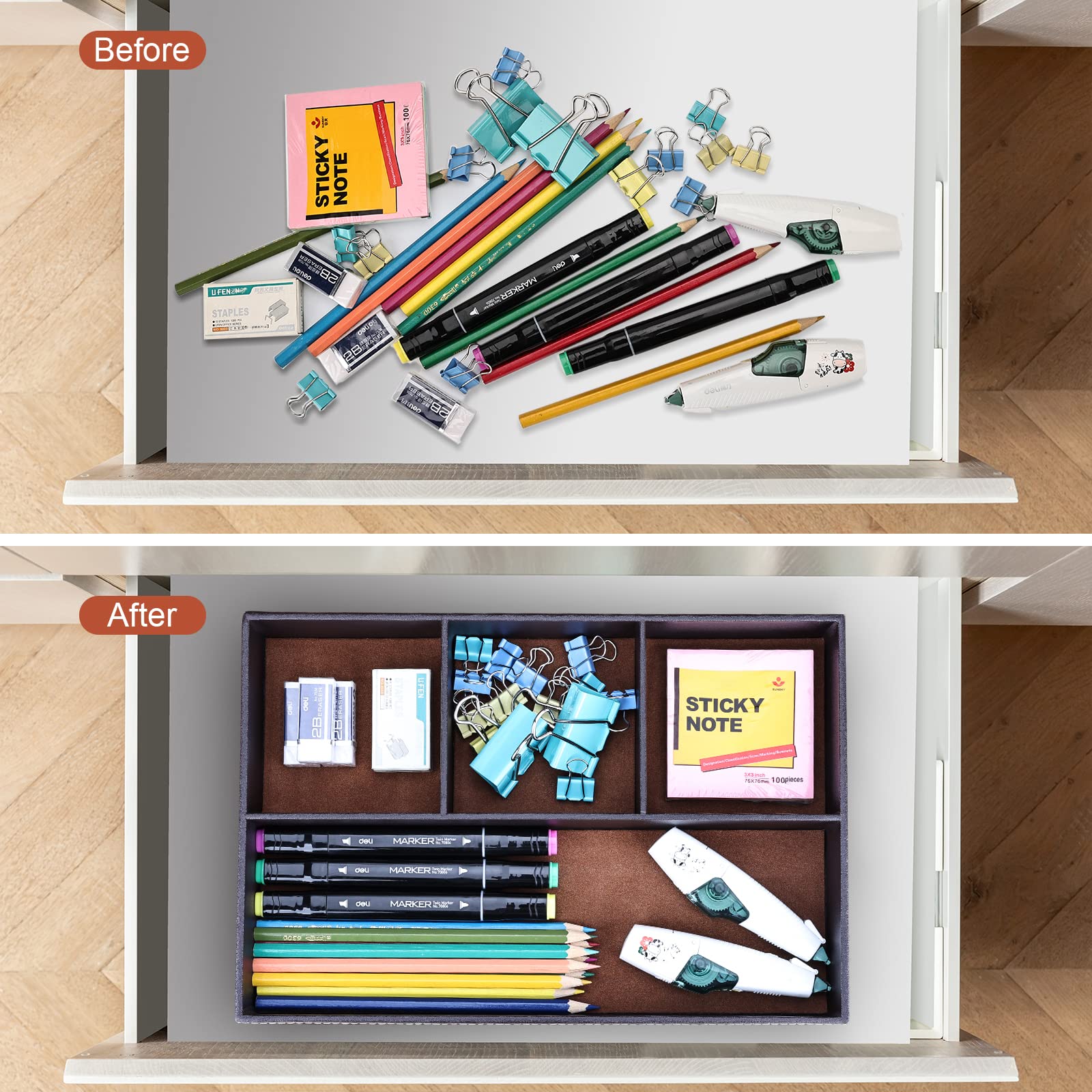 GORESE Valet Tray, Leather Office Drawer Desk Storage Box, Bedside Storage Tray, Pocket Empty Organiser - Image 4