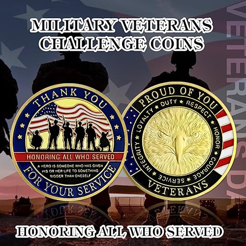 Vista 4 de Moneda de desafío para veteranos militares – Monedas del ejército del escuadrón de soldados, gracias por tu servicio, regalos de jubilación militar