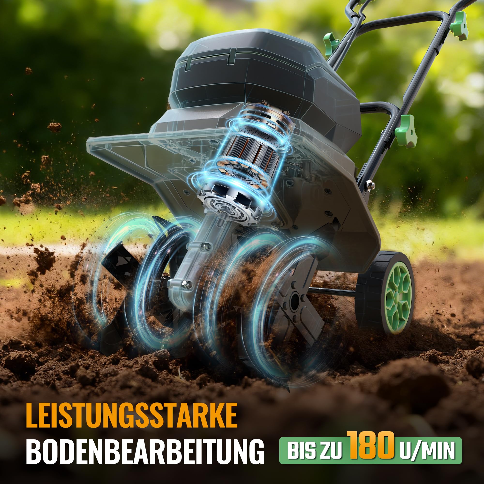 WORKPROX 40V Akku Gartenfräse, Motorhacke mit 2×4,0Ah Akku, Kabellos & Ölfrei, 30 cm Fräsbreite & 20 cm Arbeitstiefe, 4-Fach verstellbare Räder, Klappbarer Griff, Bodenfräse für Garten & Beet