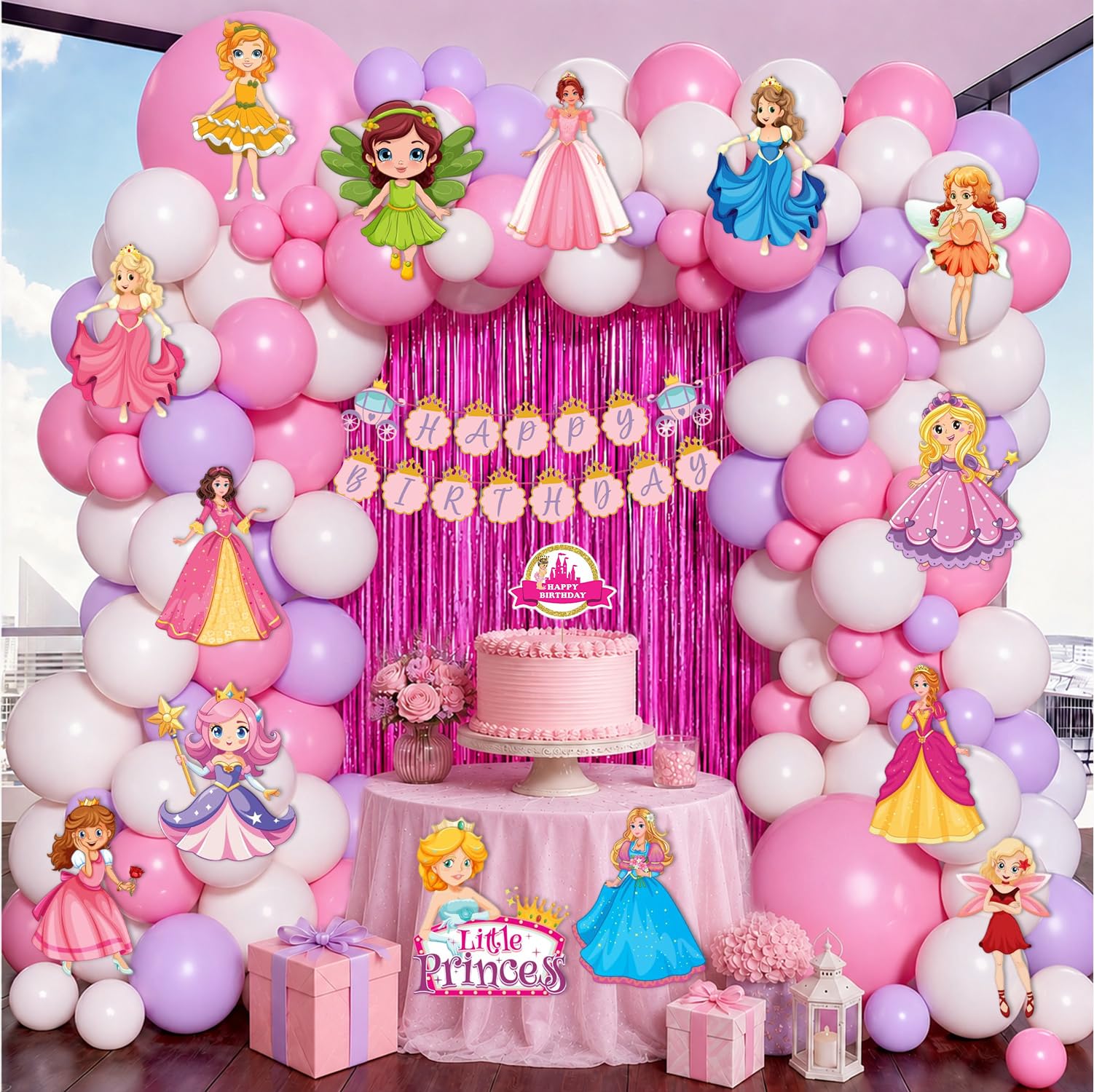 Party Propz Princess Theme Birthday Decoration Kit For Girls - 70 Pcs,Happy Birthday Banner,Pastel Balloons for Birthday,Princess Theme Cutouts,Princess's Castle Cake Topper,Welcome Decoration(Latex)-image-40
