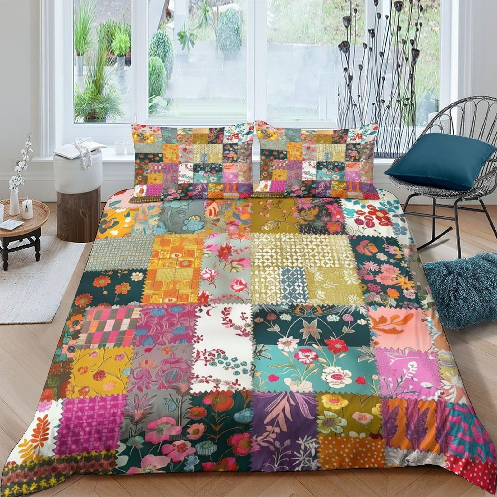 Ctjqhvkz Style-8 3D Printed Colorful Patchwork Fitted Sheet Microfiber Soft Floral Abstract Bed Cover For Bedroom Guest Room Decor Single（135X200cm）