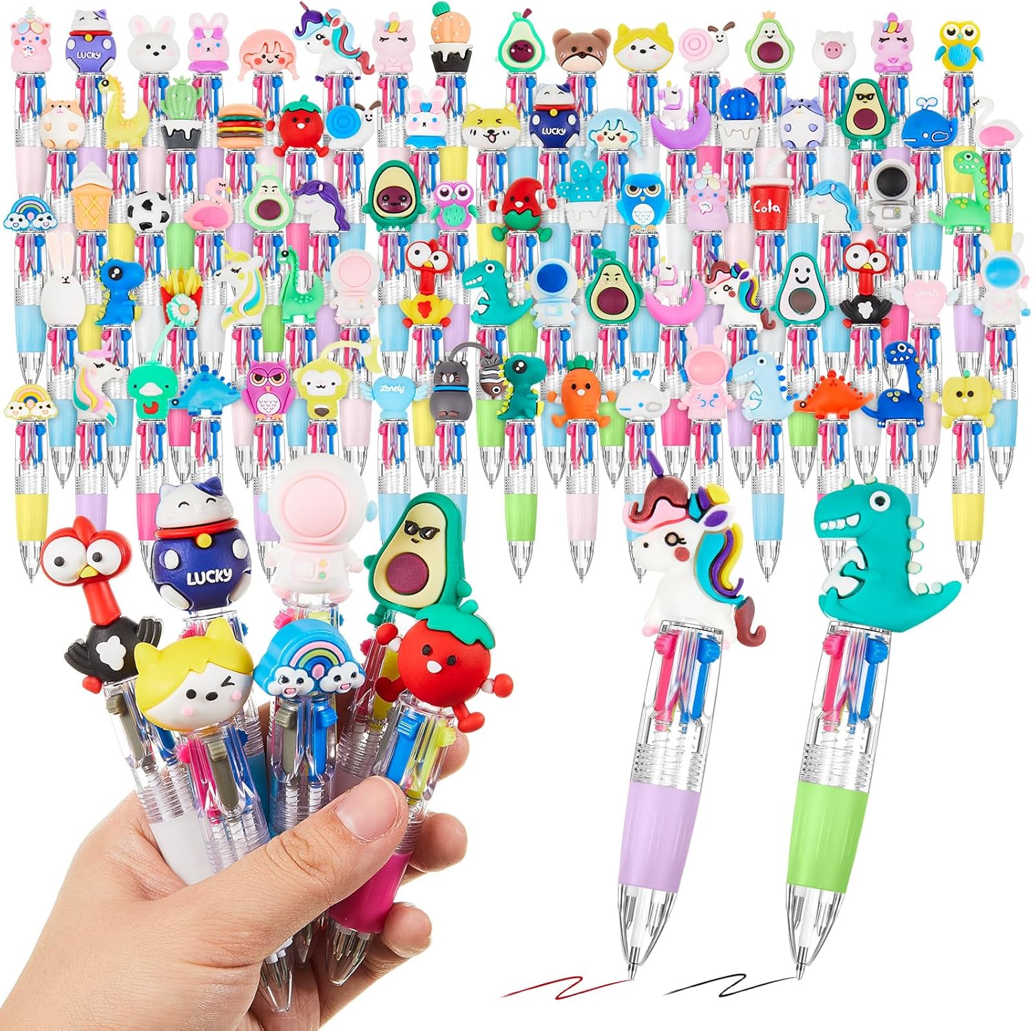 80 Pcs Fun Pens Bulk 4 in 1 Cute Kawaii Mini Ballpoint Ink Pens Multicolor in One Mini Fun Gifts for Birthday Party Favors School Prizes (Assorted Style)