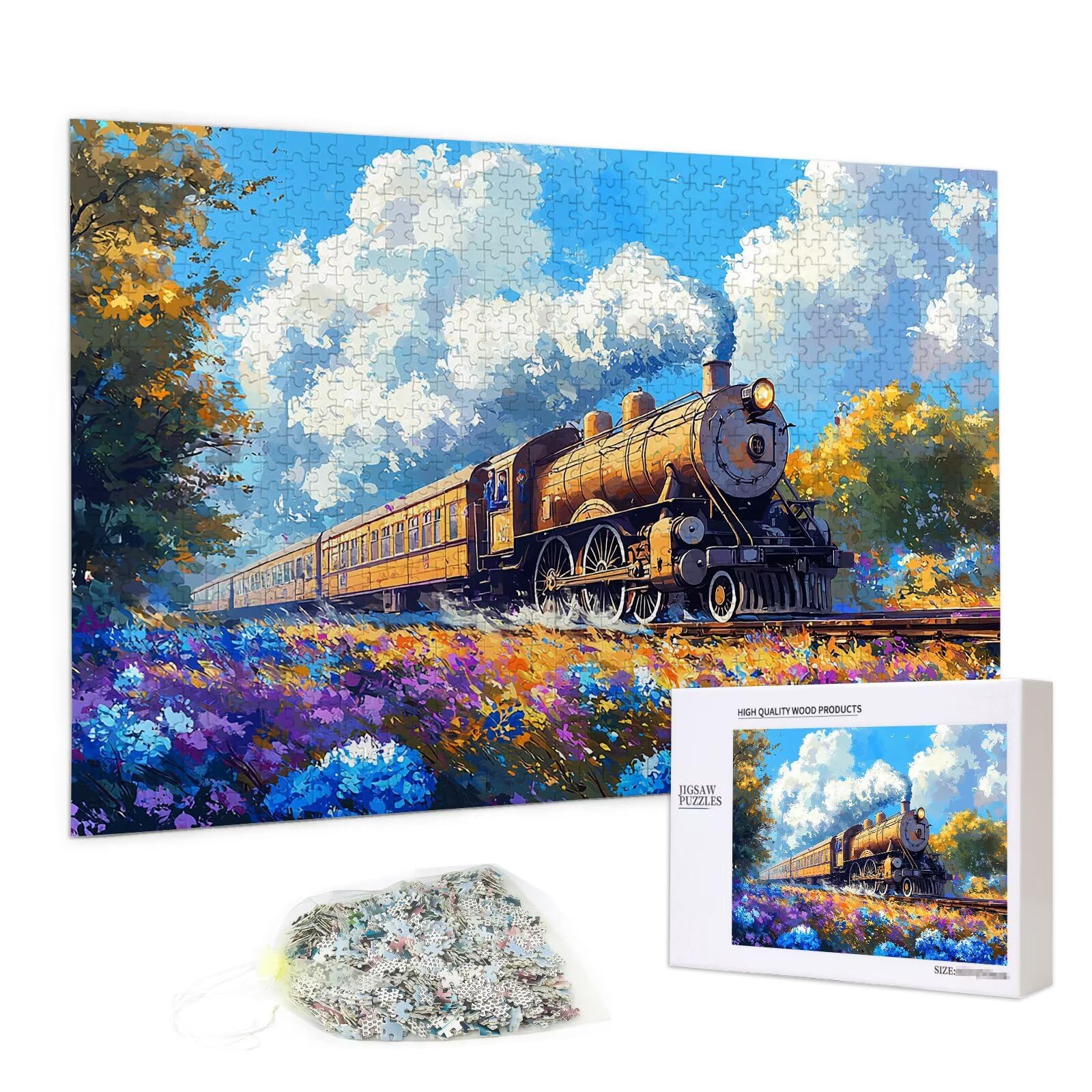 Puzzle 3000 sztuk dla dorosłych, drewniane puzzle pociąg dla dorosłych, trudne drewniane łamigłówki, rodzinne gry edukacyjne, łamigłówki z pudełkiem na prezent do dekoracji domu prezent dla kobiet
