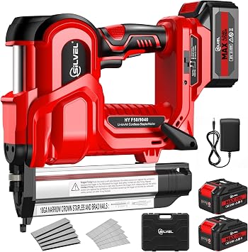 SILVEL 2 Cordless Brad Nailer, 2-in-1 21V Electric Brad Nailer Stapler with 2 * 4.0Ah Battery, 1000pcs Nails, 18GA Staples, Adjustable Depth for Woodworking, Home Improvement