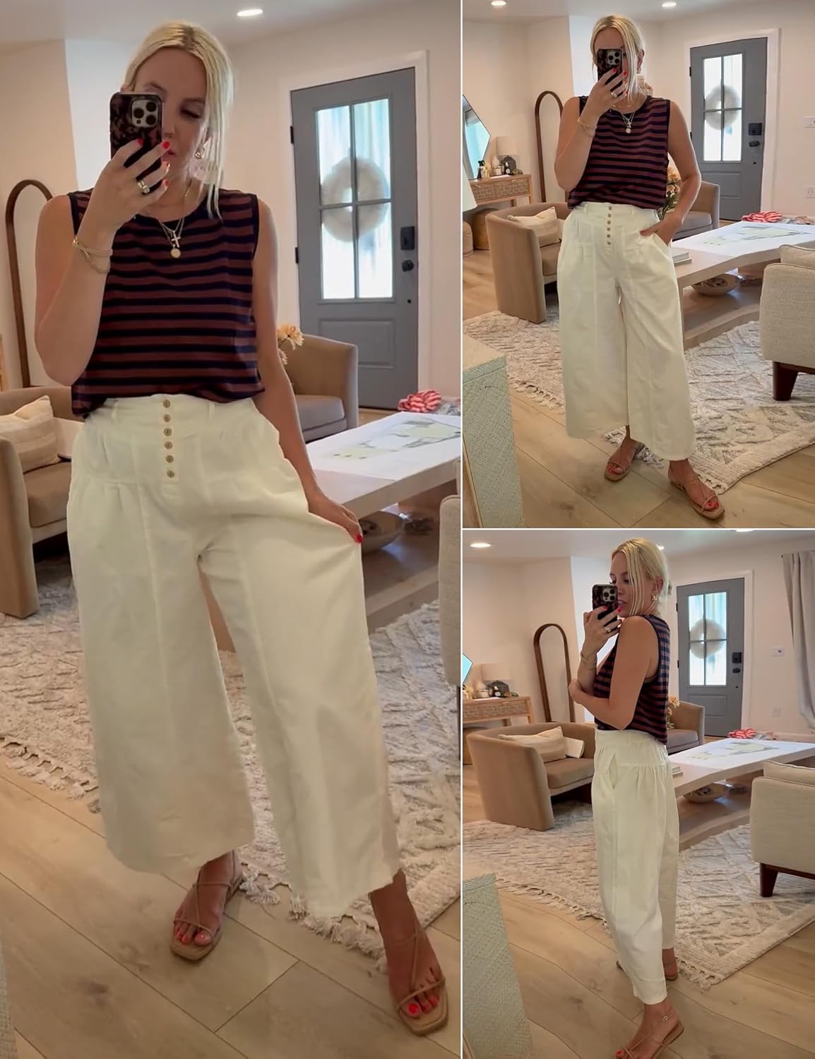 Lentta Women's Wide Leg Jeans Mid Rise Trousers Elastic Waist Button Pleated Demin Pants with Pockets - Image 2