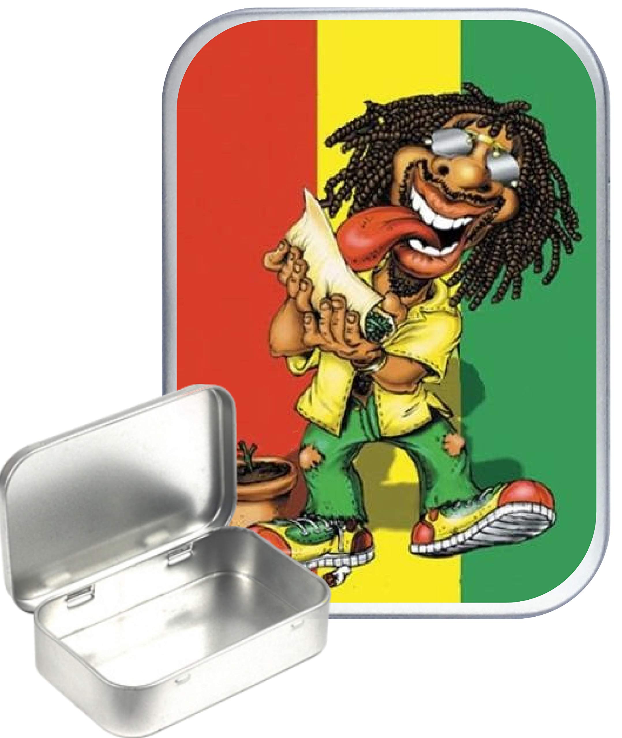 Teez Silver Rasta Man Smoke 30Ml Small Hinged Tin, Hinged Pill Tin,Gift Box,1Oz Tobacco Tin