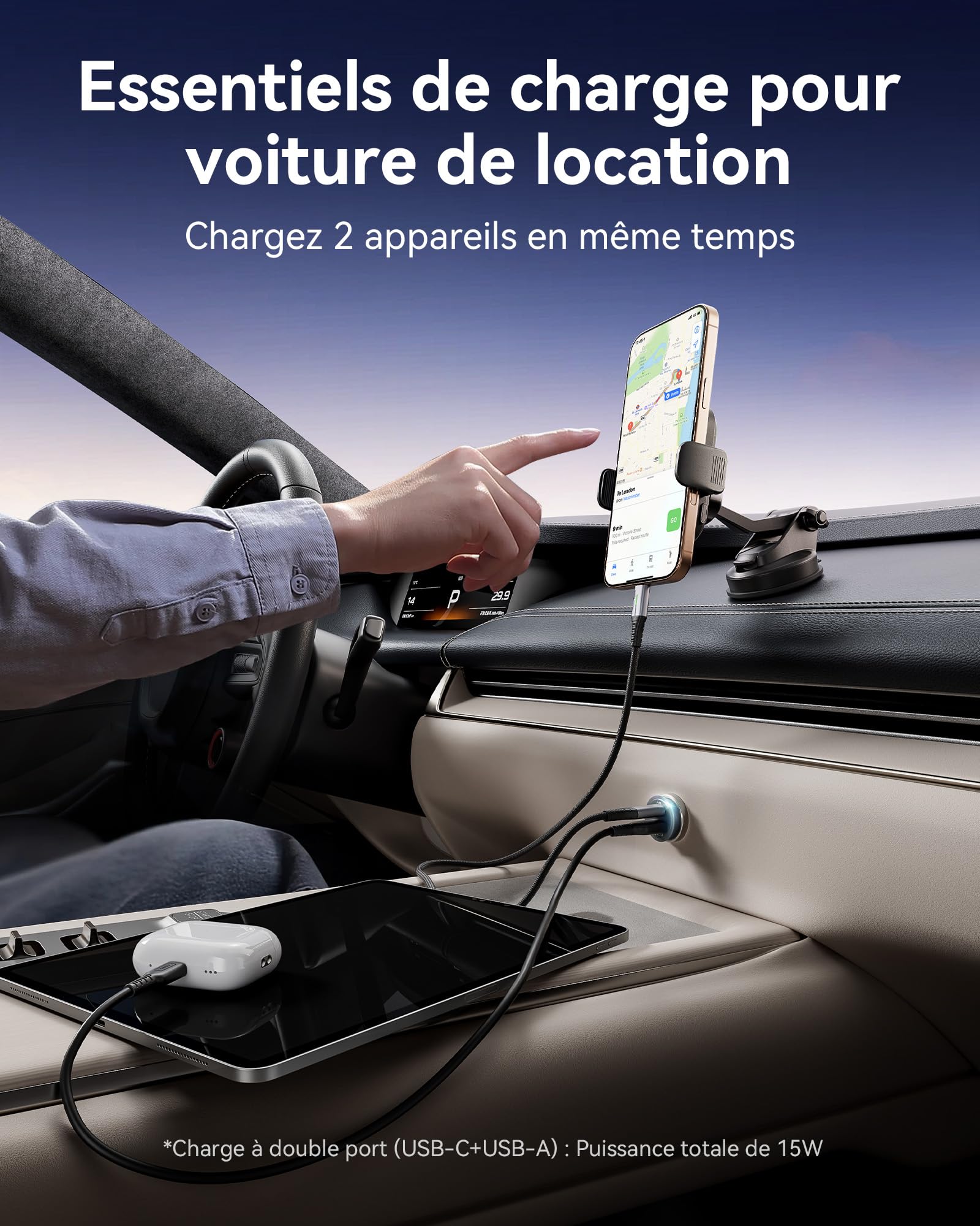INIU Allume Cigare USB C, 2 Ports 60W Charge Rapide Chargeur Voiture with USB C et A, Prise Allume Cigare 12V pour iPhone 16 15 14 13 12 11 Pro Max Mini Plus Samsung S38 Huawei iPad AirPods Switch