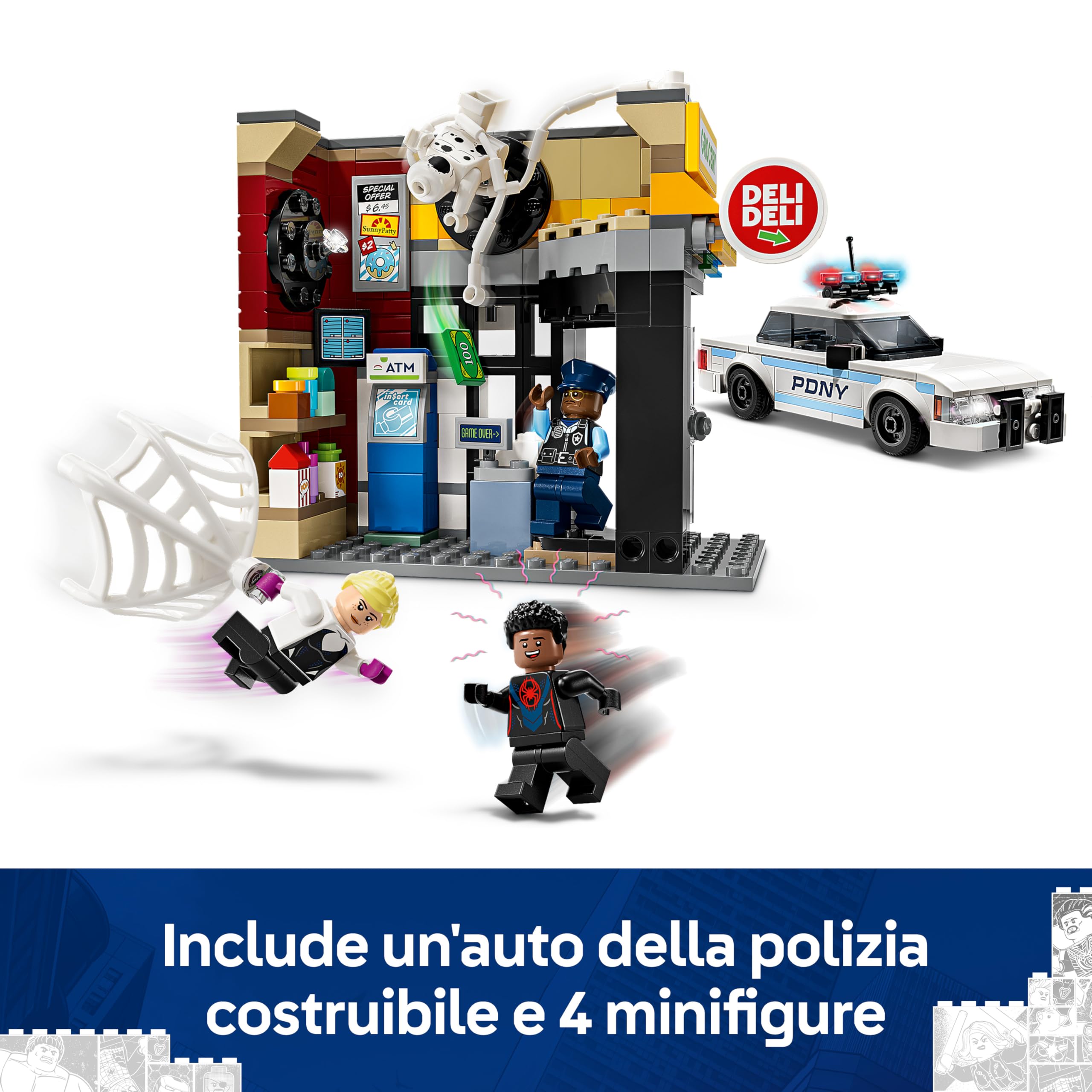 LEGO | Marvel Spider-Verse: Miles Morales Contro la Macchia - Set da Supereroi con Edificio, Macchina Giocattolo da Costruire e 4 Minifigure, Giochi per Bambini e Bambine da 9 Anni, Idea Regalo 76311