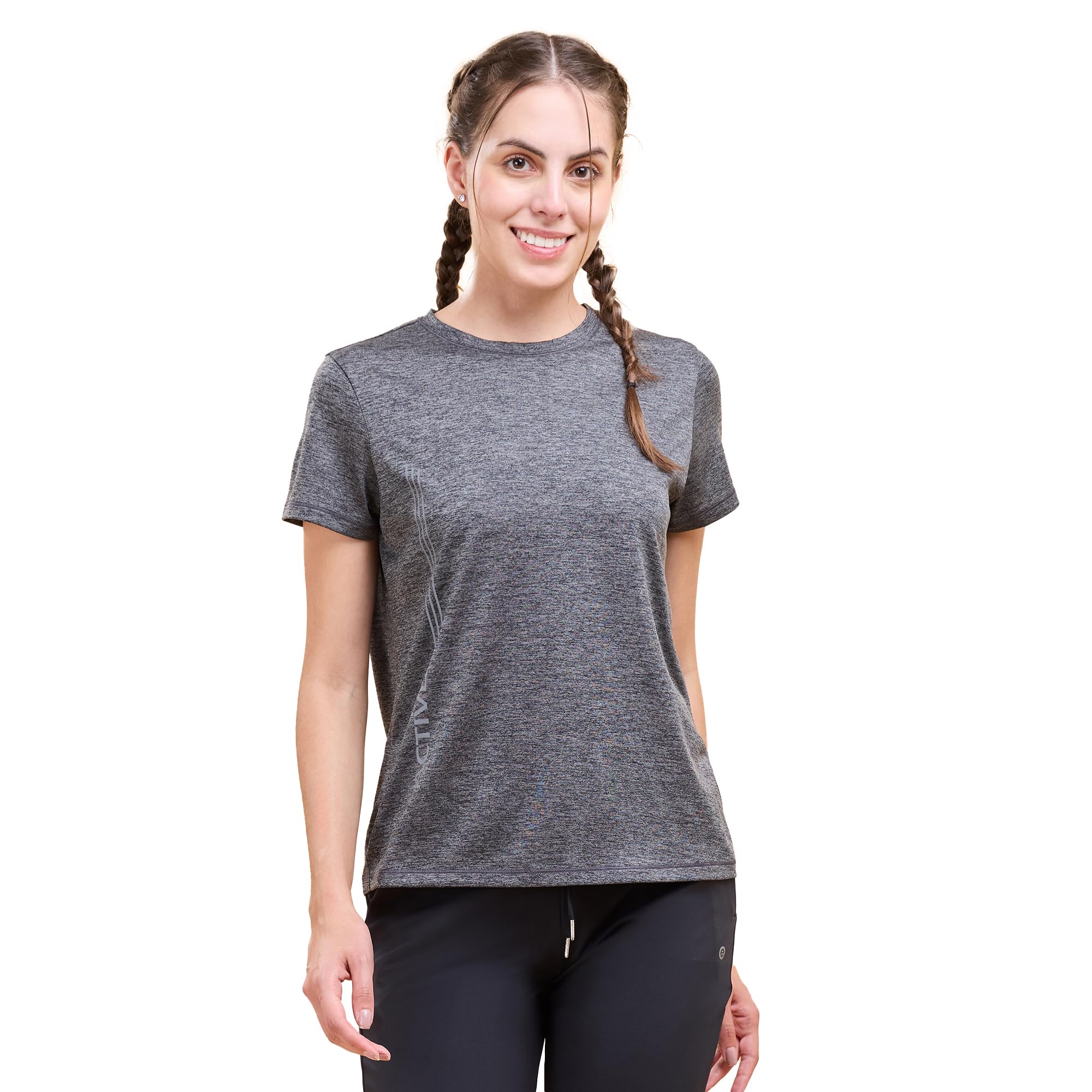 enamor Short Sleeve Crew Neck Regular Length Basic Dry Fit Workout Crew T-Shirt for Women - Relaxed Fit, Quick Dry, Antimicrobial - A309-picture-36