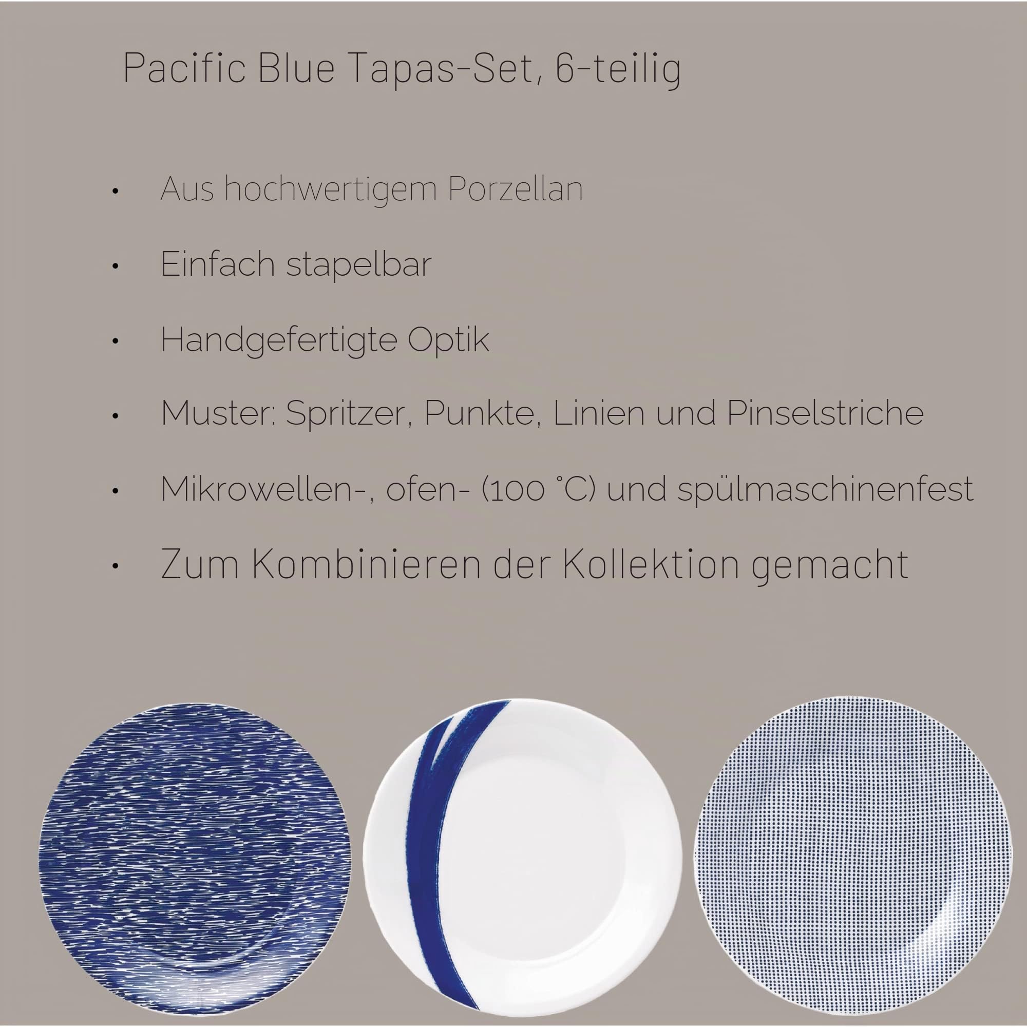 Royal Doulton Pazifik 23 cm Porzellan Pacific-Set, Blau, 6 Stück, 23 cm, 6