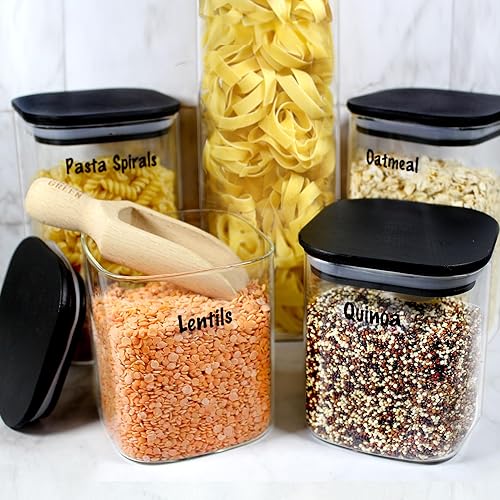 Miniatura 5 de Urban Green Tarros de vidrio con tapas negras, juegos de almacenamiento de alimentos de vidrio con tapas negras herméticas, juegos de recipientes de