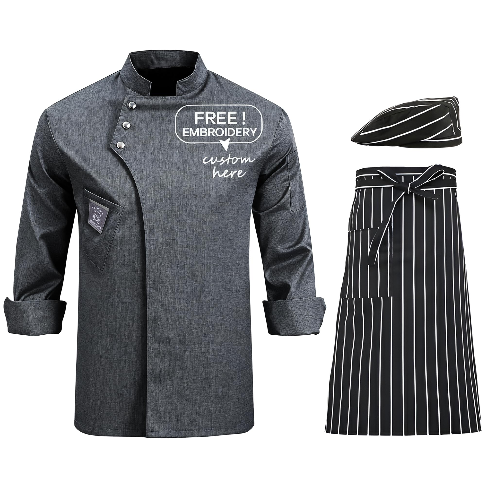 Chaqueta De Chef Personalizada Chaqueta De Chef De Manga Larga Personalizada Con Nombre Bordado Uniforme De Panadería Para Servicio De Comida