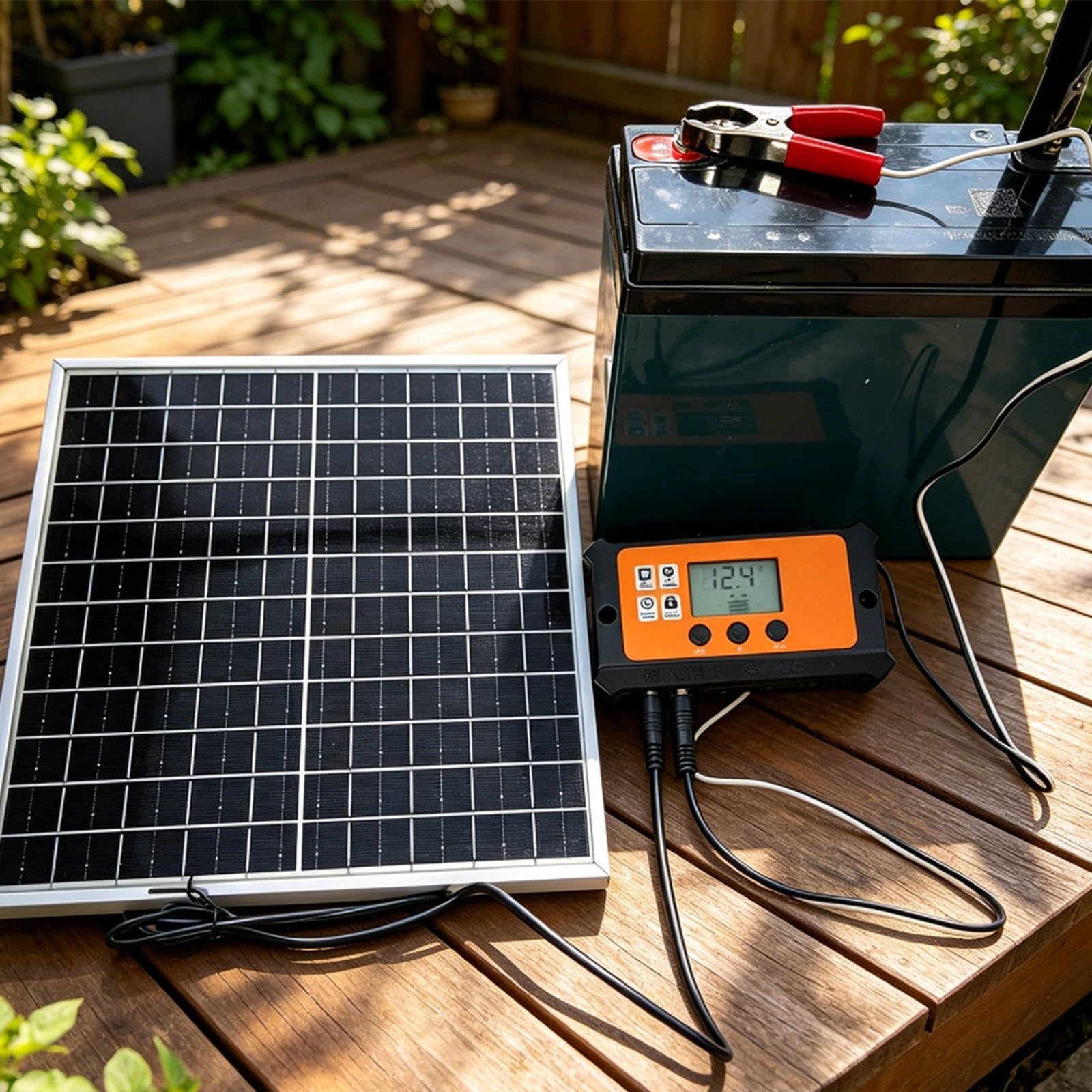 Panneau solaire monocristallin 12 W étanche IP65, compact 235 x 225 mm avec prise CC pour extérieur, camping-car et courant de secours (100 A)
