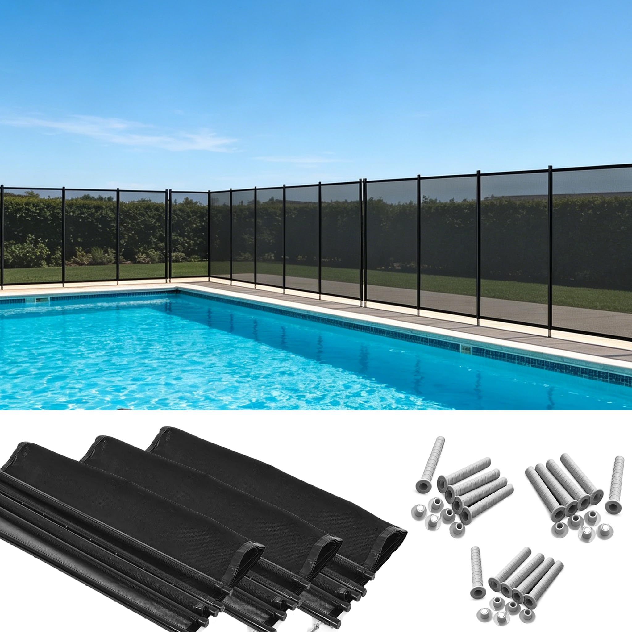 GIANTEX Valla de Seguridad para Piscinas, 10,8x1,25m, 12 Piezas, Barrera Desmontable con Tejido de Malla, Protección Temporal para Mascotas y Niños, para Patio, Estanque, Negro (12 Piezas)