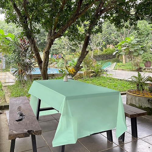 Miniatura 2 de ANECO Manteles 100% compostables para mesas rectangulares (54 x 108 pulgadas, 3 unidades) Mantel rectangular desechable verde Mantel de mesa