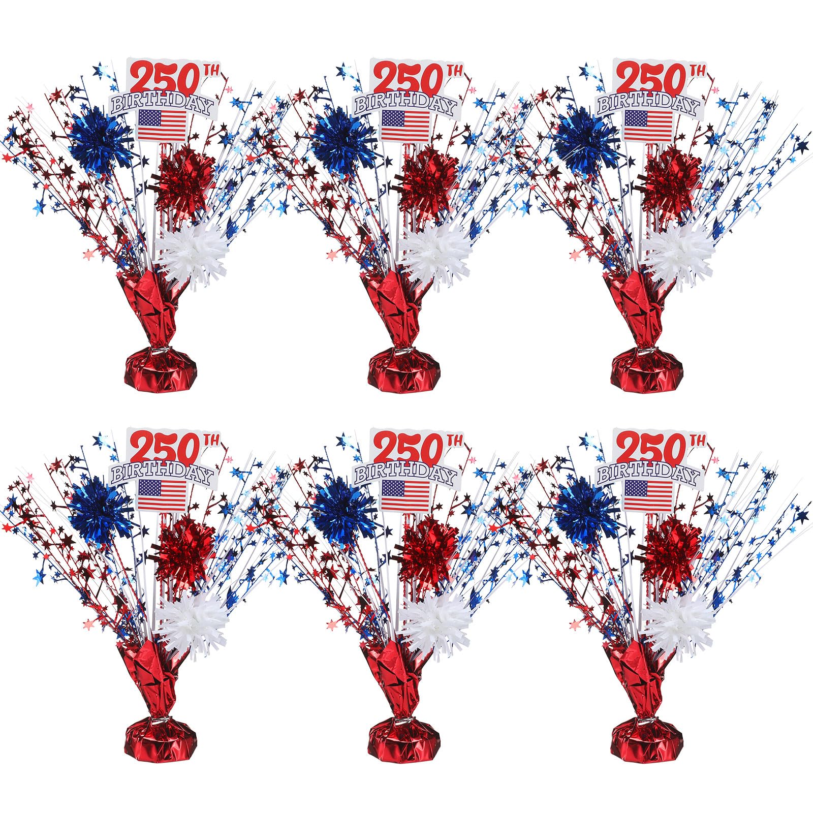 Photo 1 of SiliFine 6 Pcs 250th Anniversary Table Centerpieces USA 4th of July Metallic Foil Spray Star Patriotic Decorations, 13.8 Inch American Flag Theme Party Supplies for Independence Day Memorial Day
