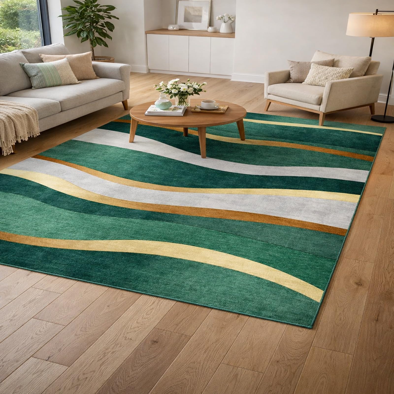 Tapis de décoration abstrait moderne aux nuances de vert et gris