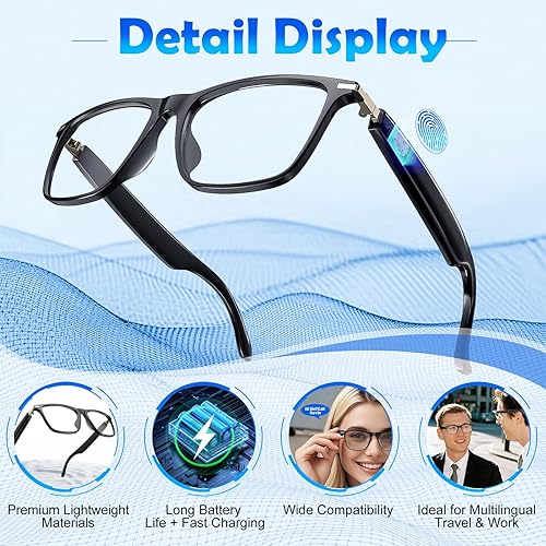 Miniatura 3 de Lentes inteligentes de traducción AI con 138 idiomas, gafas Bluetooth compatibles con ChatGPT, lente fotocromática con altavoces de oreja abierta