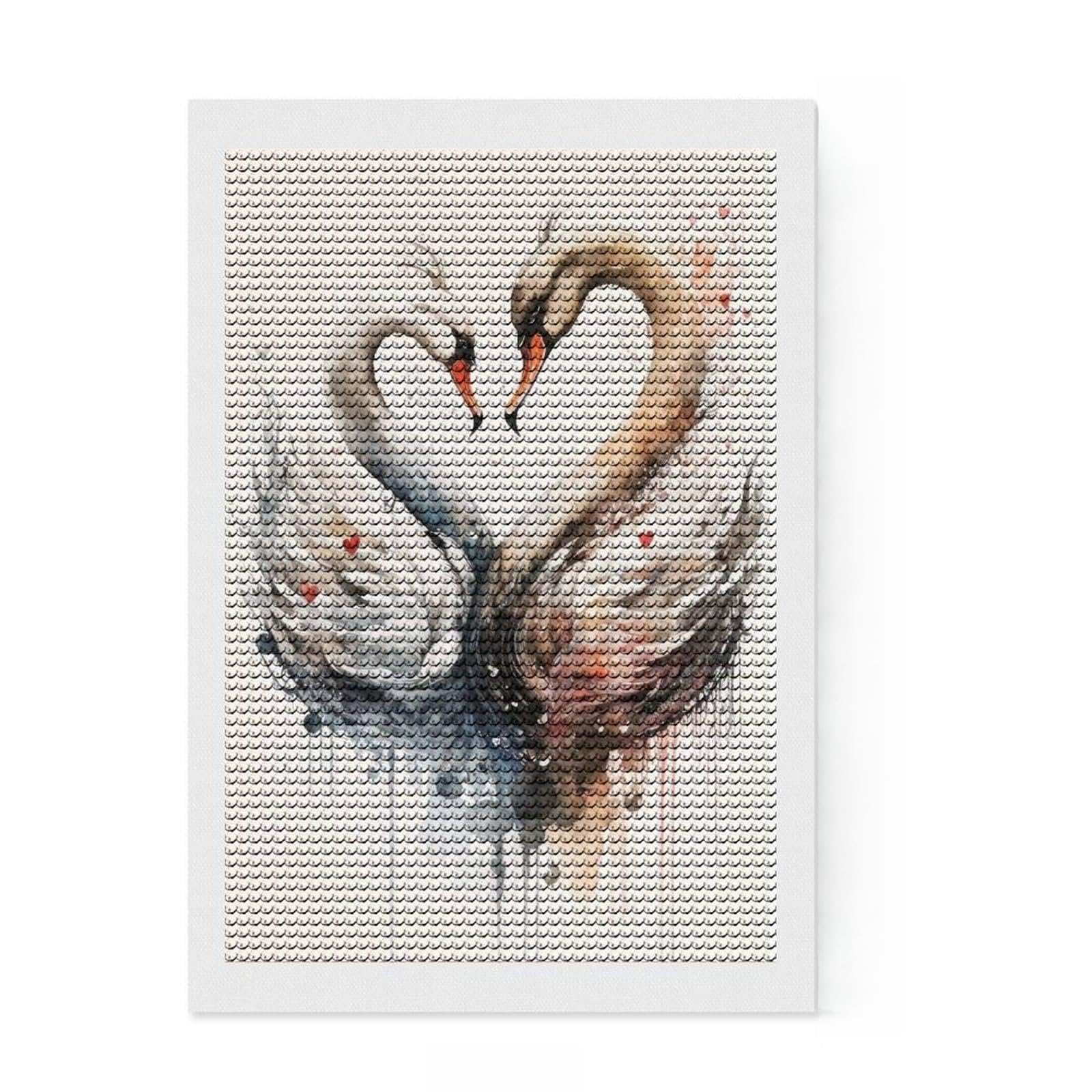 Junmoney Two Swans in Love DIY Diamond Art Canvas Kit 8"x12", Sparkling Round Gems, Adhesive Canvas, Office Decor, Holiday Gift Idea