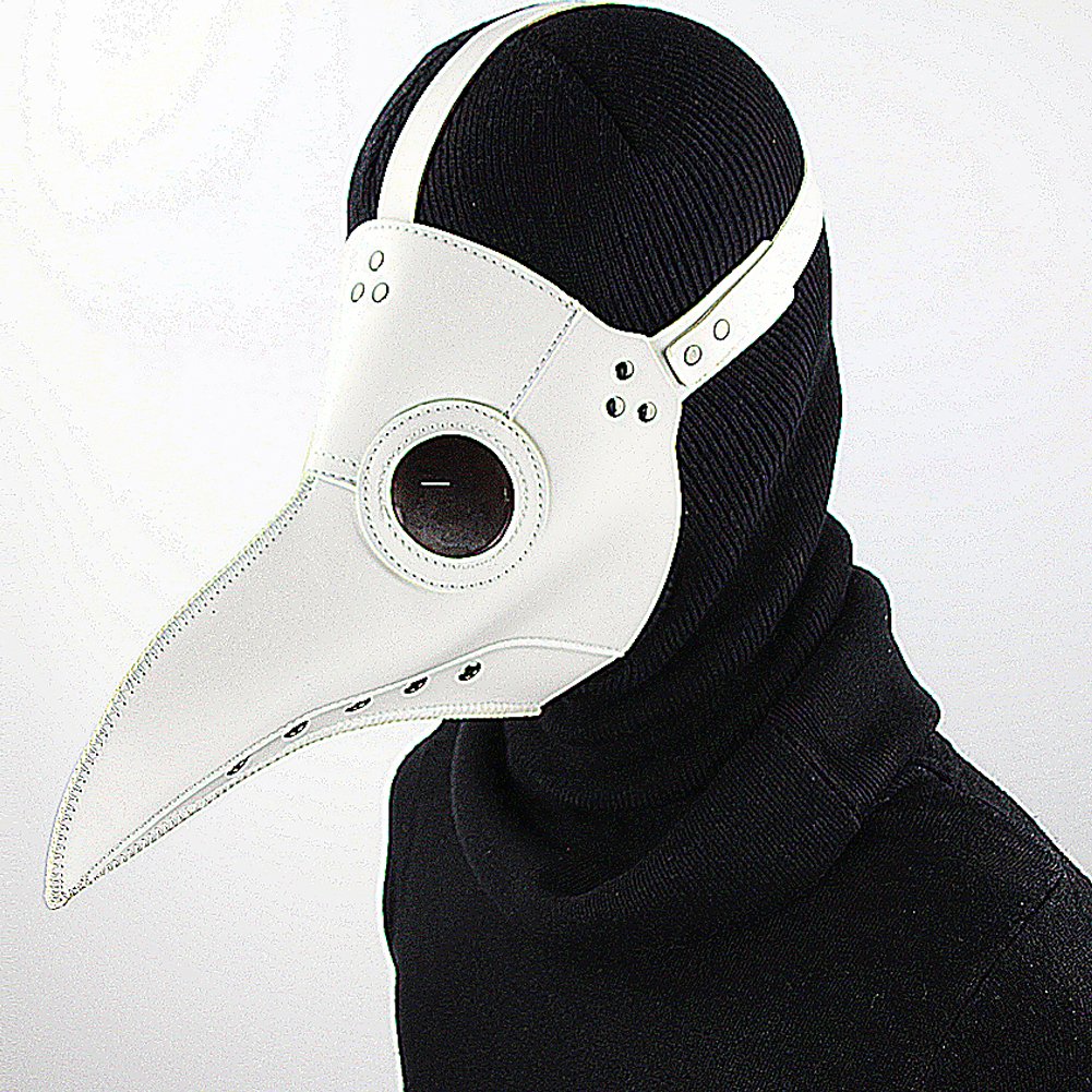 Plague Doctor Bird Mask Long Nose Beak Cosplay Steampunk Halloween Costume Props (White)