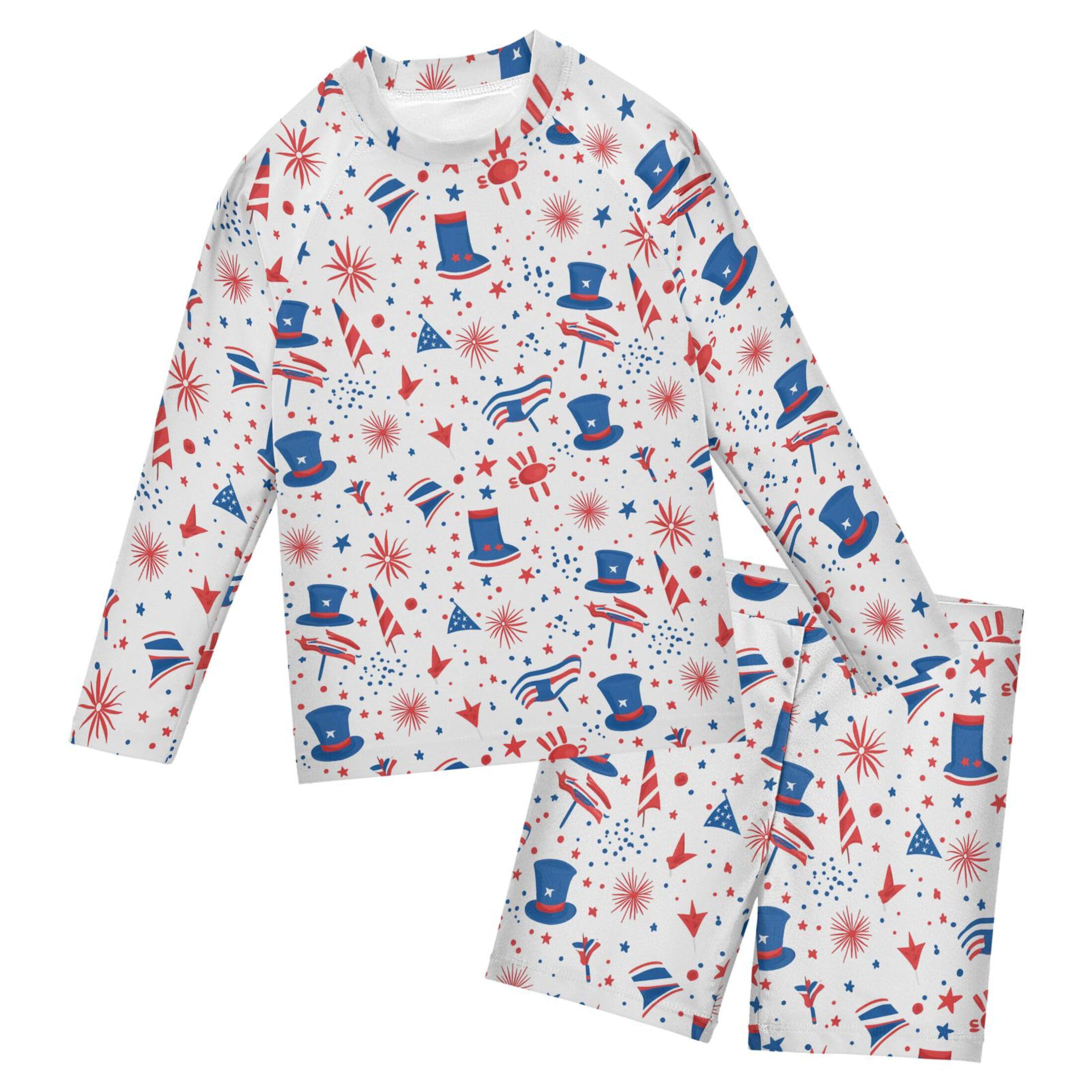 July 4th Independence Day Hat Baby Boys' Toddler Long Sleeved Rashguard Swim Bathing Suit Set B0404560