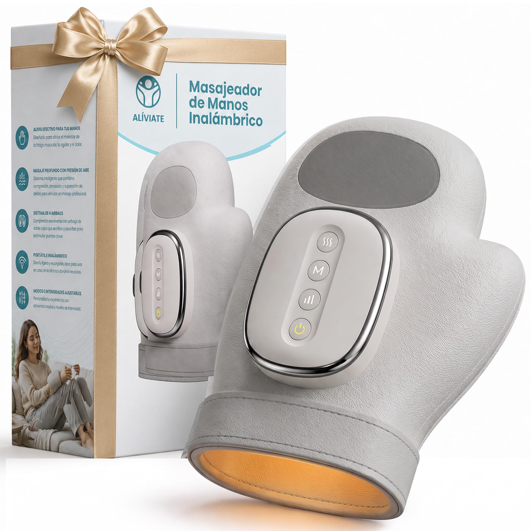 ALIVIATE - Masajeador de Manos Electrico con Calor Cerrado - Guante Artritis Manos Aliviante con 3 Modos y Temporizador - Masajeador Tunel Carpiano Ideal para Regalo.