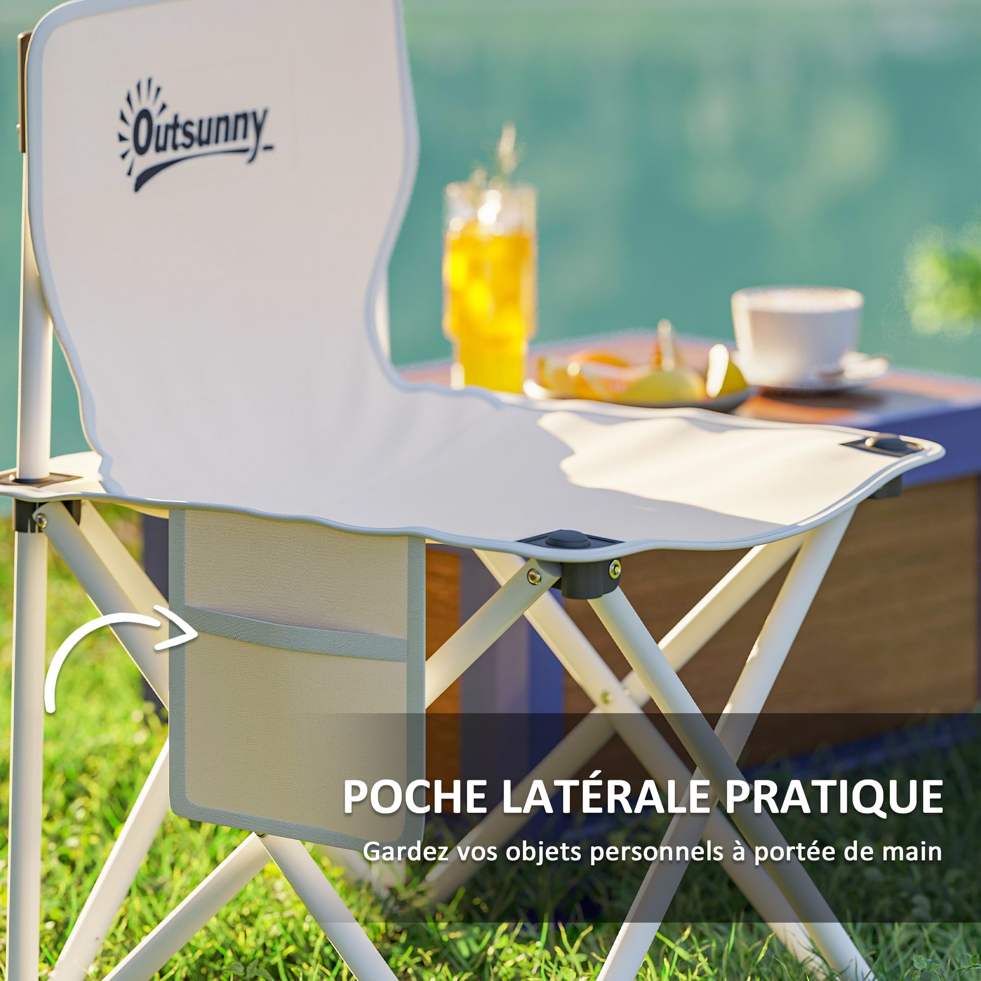 Outsunny Table de Camping avec 4 chaises Pliantes, Ensemble Table et Chaise de Camping 5 pièces avec Sacs de Transport et Poches latérales, 95 x 56,5 x 50 cm, Blanc