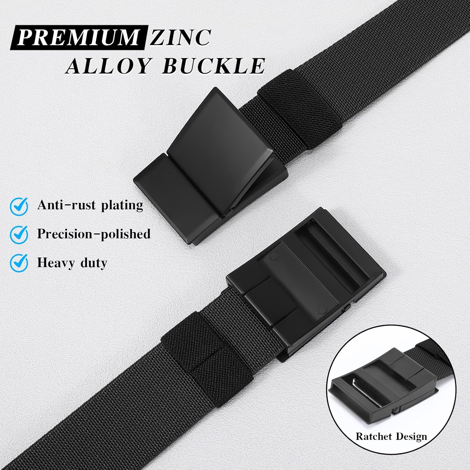 SANSTHS Mens Belt 1.5", Casual Web Golf Ratchet Belts for Men, Stretch Nylon Work Belts with Flip Top Buckle, Black Grey - Image 2