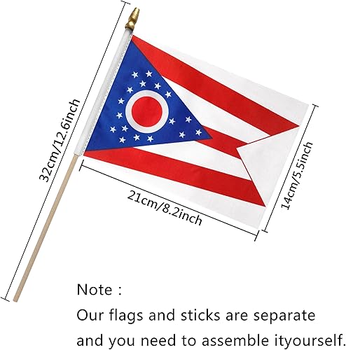 Miniatura 2 de TSMD Ohio OH State Flag on Wood Stick - Mini banderas de mano, 5 x 8 pulgadas, paquete de 12