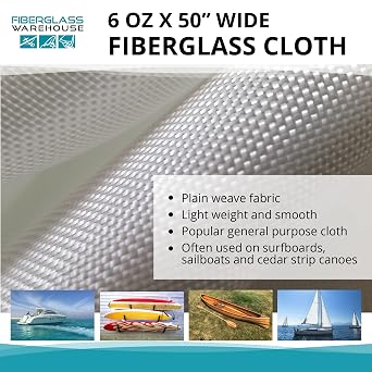 Fiberglass Cloth 6 Ounce x 50 Wide x 3 Yard (9 feet) Folded Pack for Surfboard, Sailboat, Auto, Fiberglass Repair, Bathtub | For Surfboard, Sailboat, Auto, Fiberglass Repair, Bathtub and More
