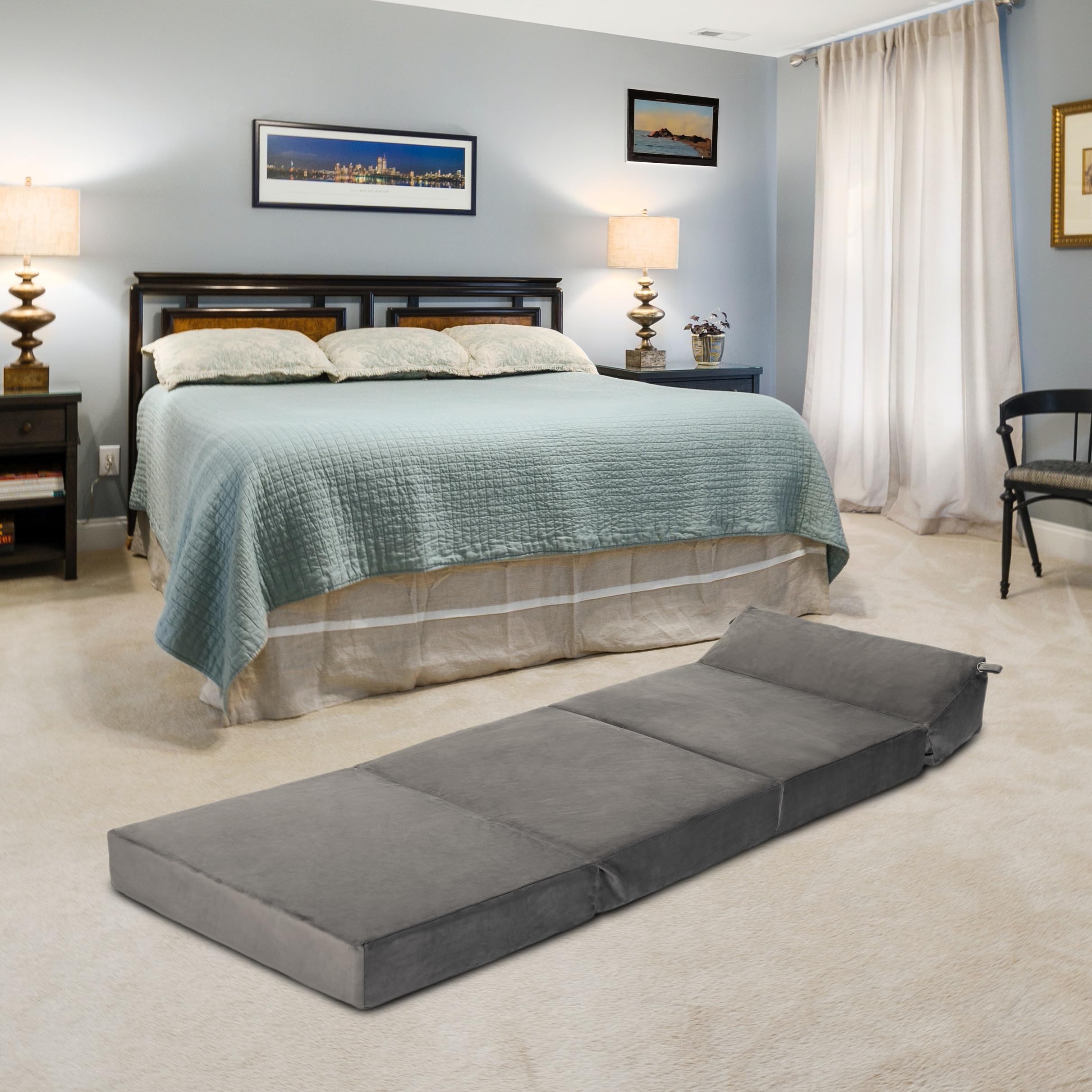 Loft 25 Jumbo Cord Singolo Letto a Z Pieghevole Materasso | Sleepover Ospiti Soggiorno e Camera da letto | Comodo Divano Sedia | Ergonomico Design Futon con Poggiatesta (Velluto, Ardesia)