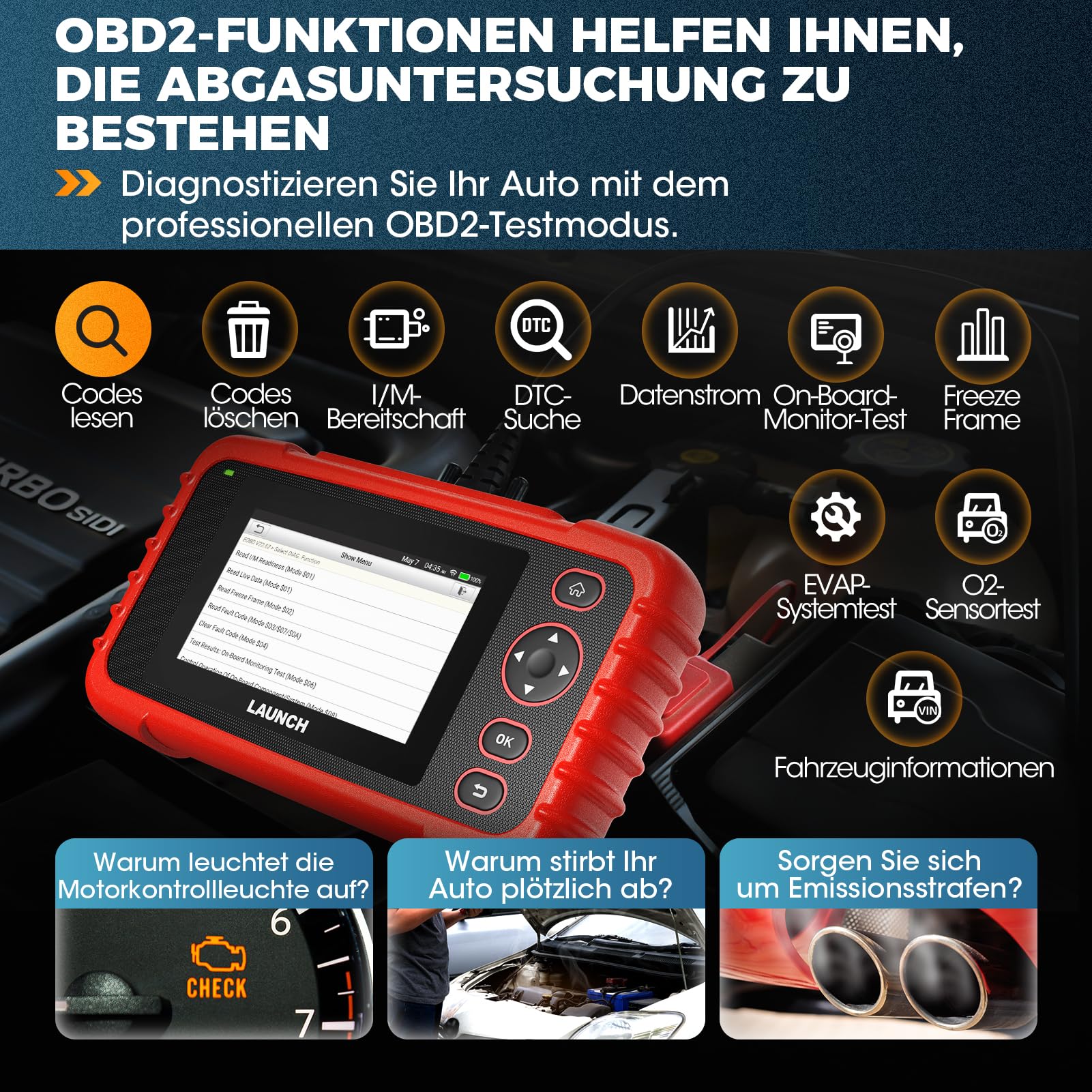 LAUNCH CRP123X V3.0 Valise Diagnostic Auto OBD2 Professionnelle - Compatible Toutes Marques, Diagnostic 4 Systèmes, Reset EPB/FAP/Vidange, SAS/BMS/TPMS, Test Batterie, Lecture VIN avec Maj GRATUITES