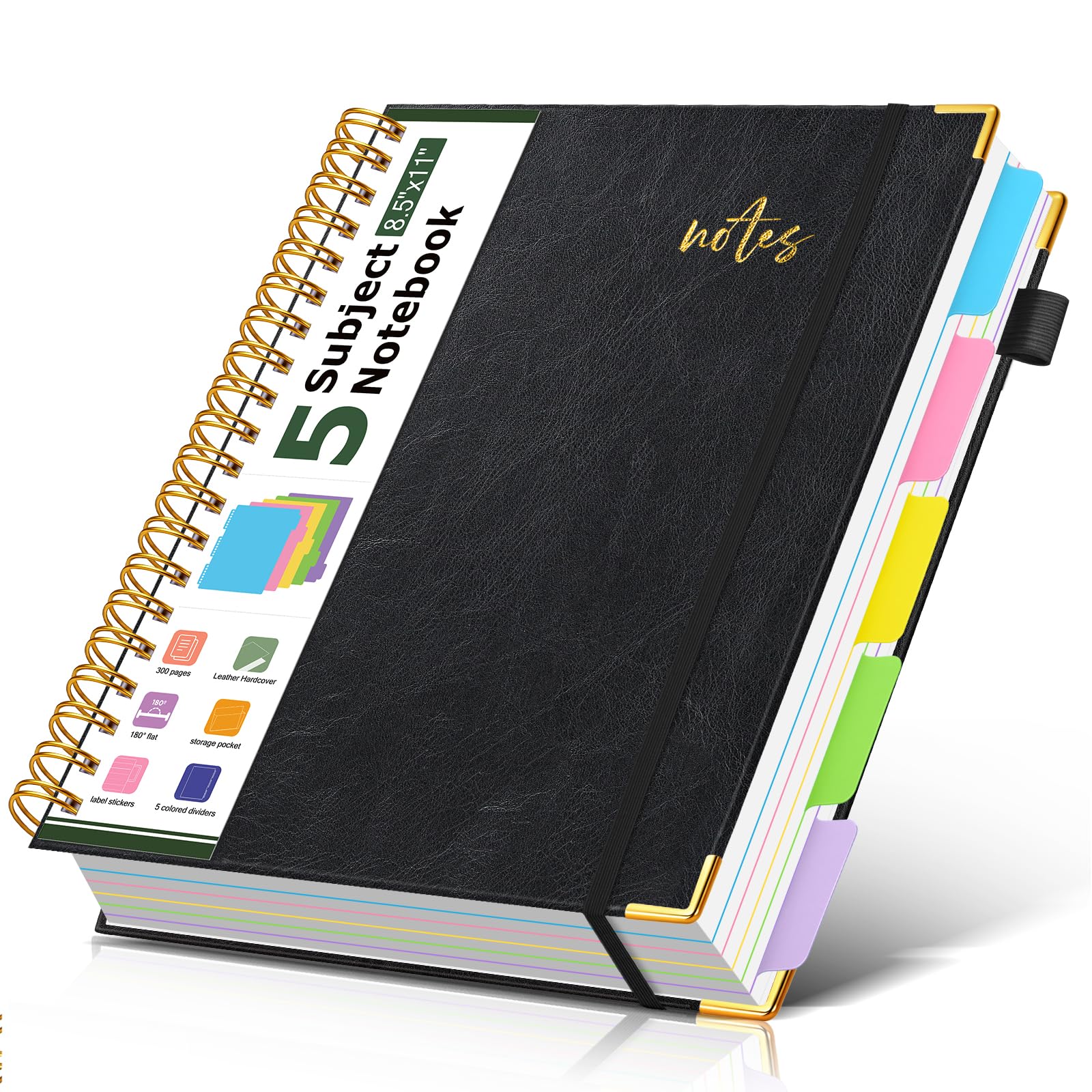 PAPEJOON 5 subject notebook college ruled A4 Black