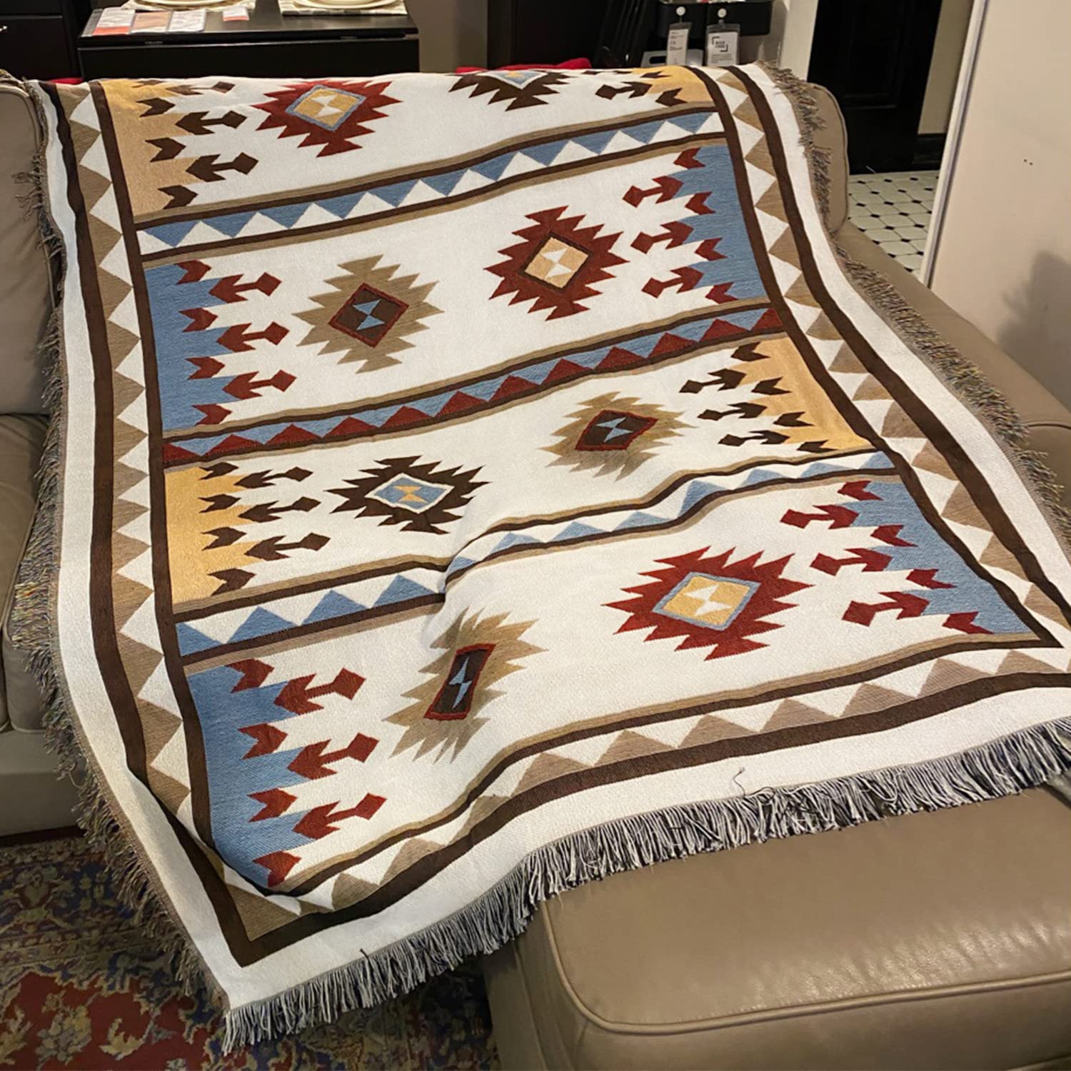CCHYF Aztec Throw Blanket Native American Blanket Southwestern Boho Hoom  Decor Wall Tapestry Reversible Woven Mexican Blankets and Throws for Couch 