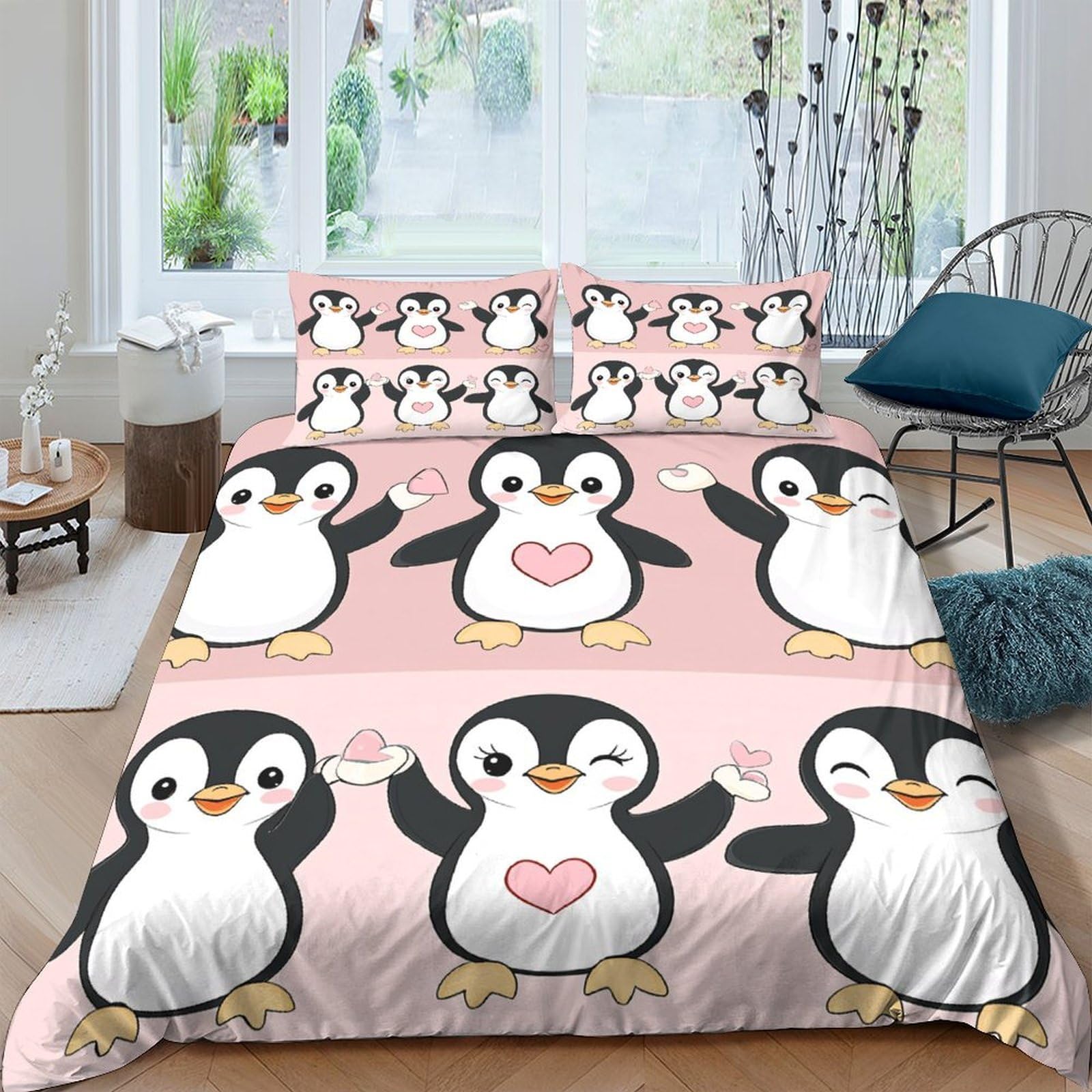 Ctjqhvkz Style-5 3D Printed Cute Penguin Fitted Sheet Microfiber Pink Cartoon Mattress Cover For Bedroom Guest Room Dorm Mattress Protection Decor Single（135X200cm）