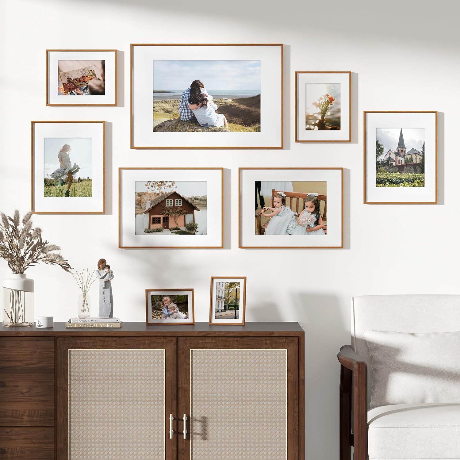 Fun Memories 5x7 Picture Frame Set of 2, Natural Solid Teak Wood Photo Frame with HD Tempered Glass, Modern Simple 5x7 Wooden Frame Matted to 4x6, Wall or Tabletop Display