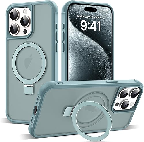 Funda compatible con iPhone 15 Pro con soporte magnético invisible y soporte translúcido para iPhone 15 Pro de 6.1 pulgadas compatible con MagSafe