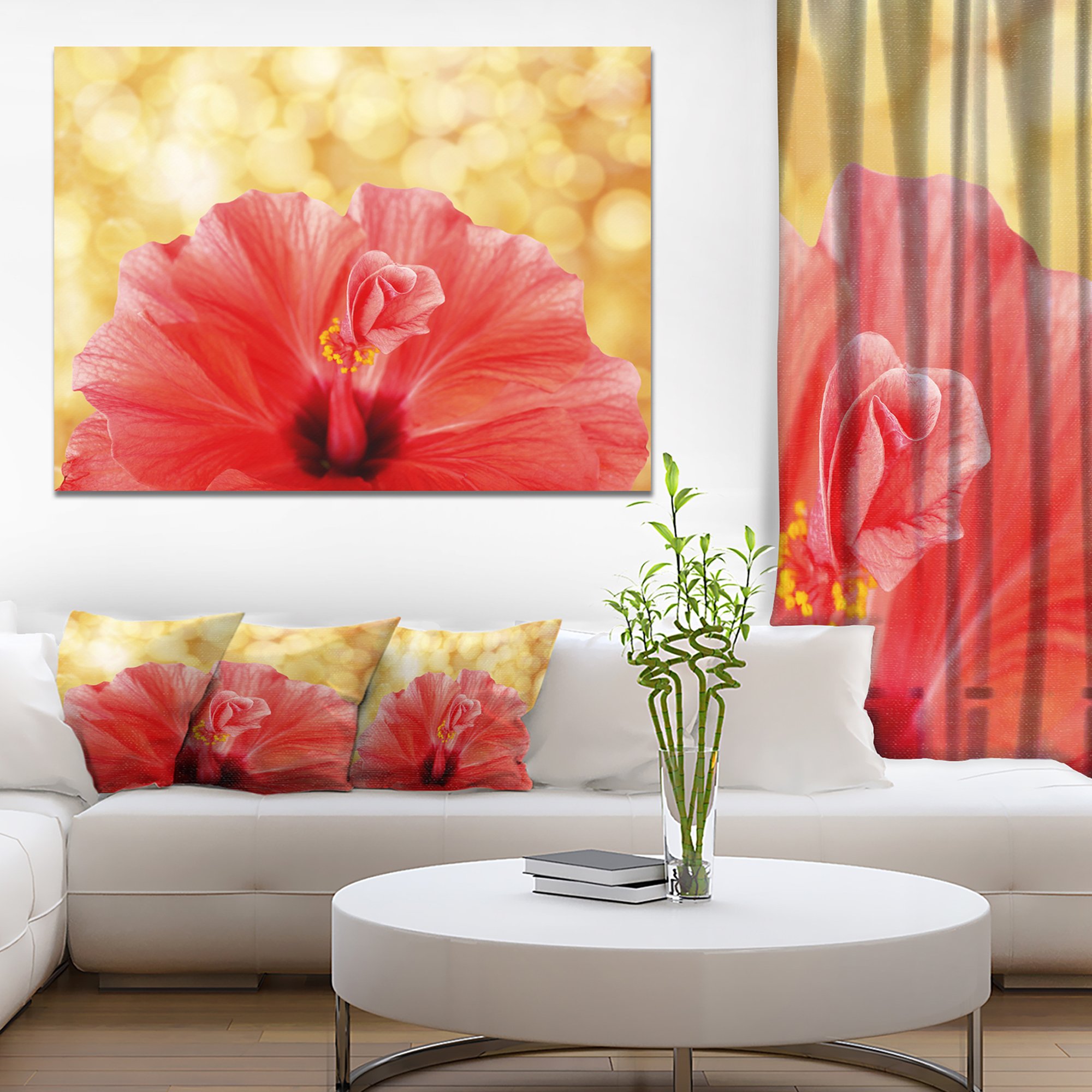 Design ArtHibiscus Flower with Lit-up Background-Large Floral Canvas Artwork, 40x30