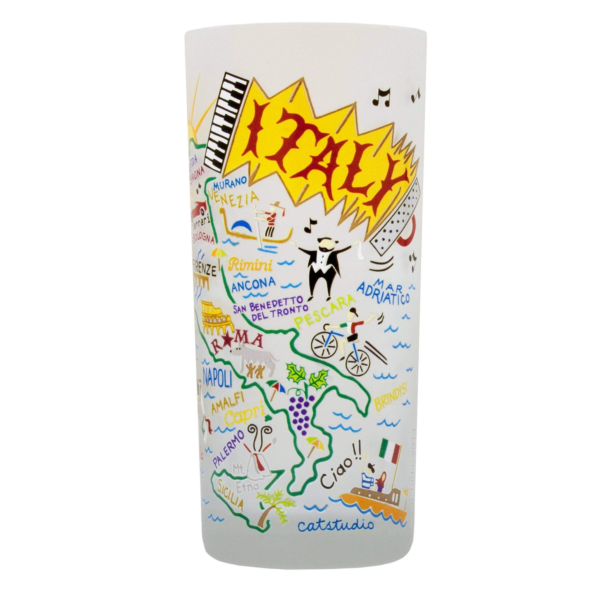 Catstudio Drinking Glass, Italy Frosted Glass Cup for Kitchen, 15oz Dishwasher Safe Tumbler, Italy Gifts, Wedding Gifts