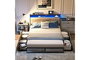 Queen Bed Frame with 4 Drawers + Headboard, Fast Assembly Bed Frame,...