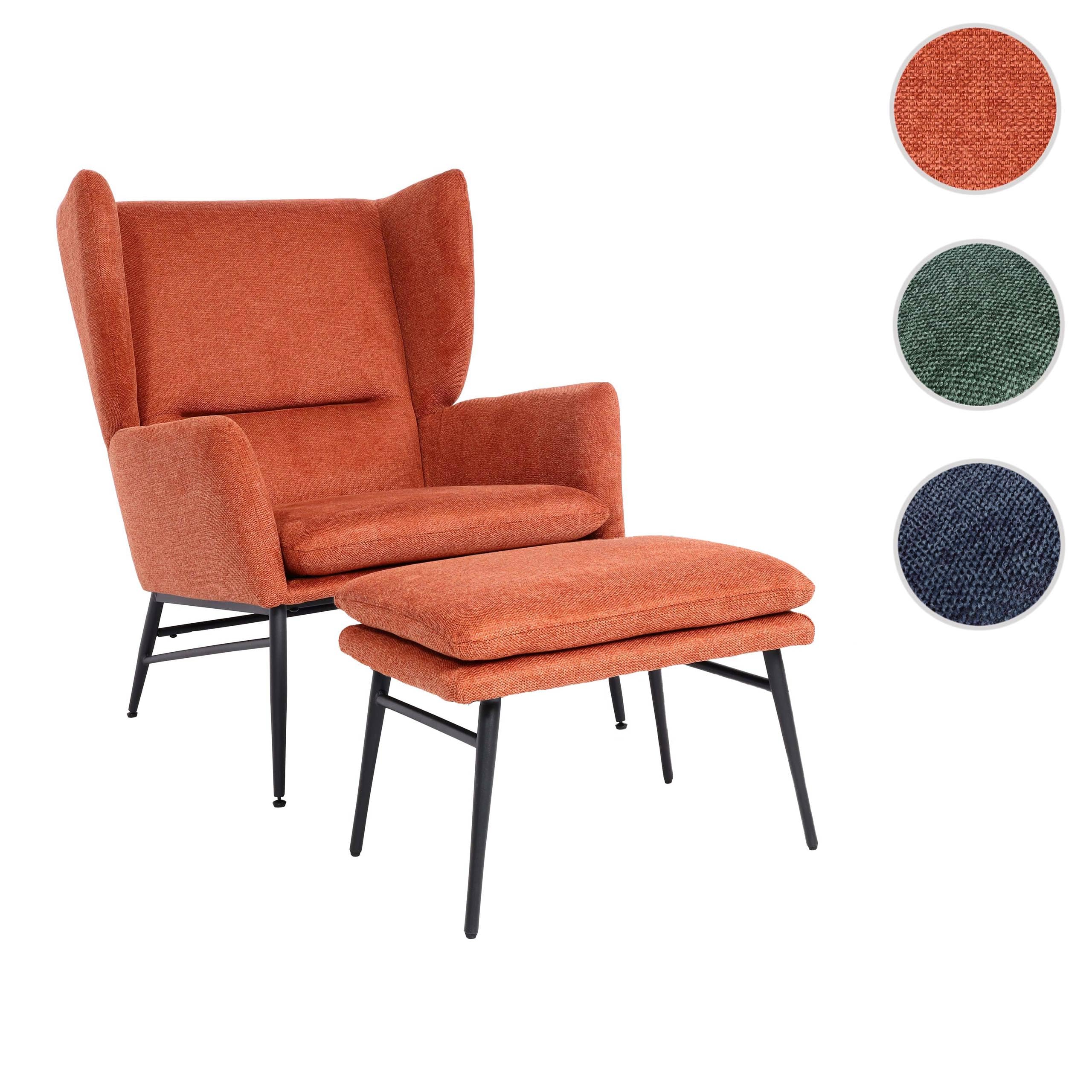 Mendler Sillón con otomana HWC-L62, con orejeras, tapizado, taburete, tela/textil, color marrón terracota