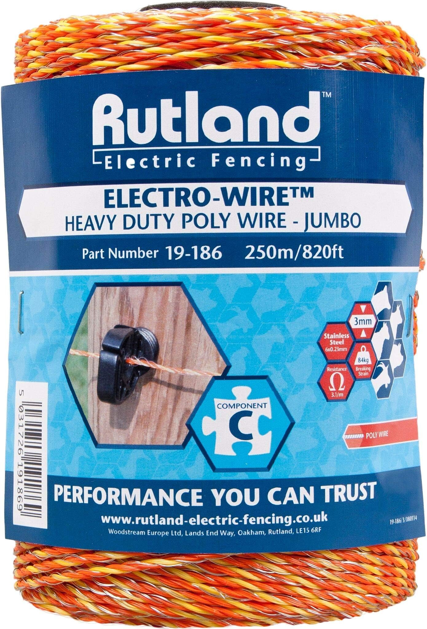 Rutland Rutland Electric Fencing Jumbo Electro Poly Wire orange 250m