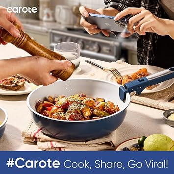 CAROTE 27pcs Ceramic Cookware Set, Pots and Pans Set with Detachable Handle | Non-Stick, Non-Toxic, PFAS and PFOA Free, Induction Compatible, Dishwasher & Oven Safe, Space Saving, Camping Cooking, Blue