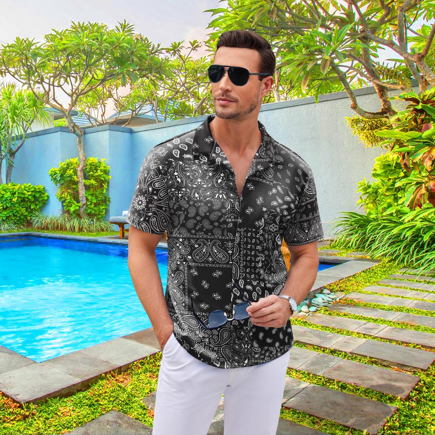 Hawaiian Shirt for Men Sleeves Printed Casual Button Down Summer Beach Dress Shirts - Image 2