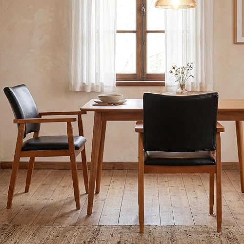 Miniatura 13 de thksbought Juego de 4 sillas de comedor modernas de nogal de mediados de siglo, brazo de madera, tela gris, cocina, cafetería, sala de estar