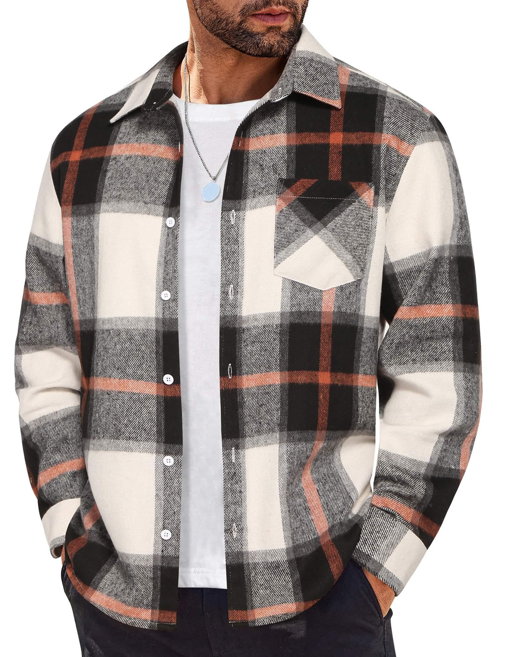 COOFANDY Mens Flannel Shirts Long Sleeve Lightweight Plaid Shirt Casual Button Down Shirts Jacket